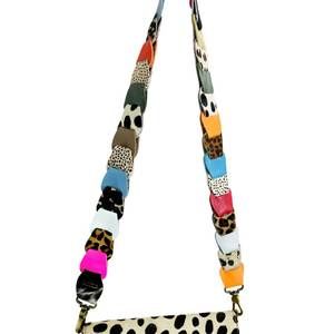 NEW FOLKLORE COUTURE leather hair on hide patchwork animal print strap in variet